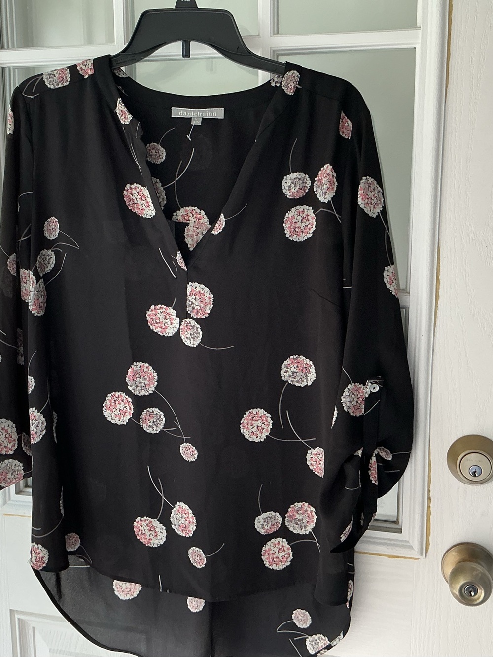 Daniel Rainn Black Floral V-Neck Blouse - Pink/White Accents - Picture 2 of 8